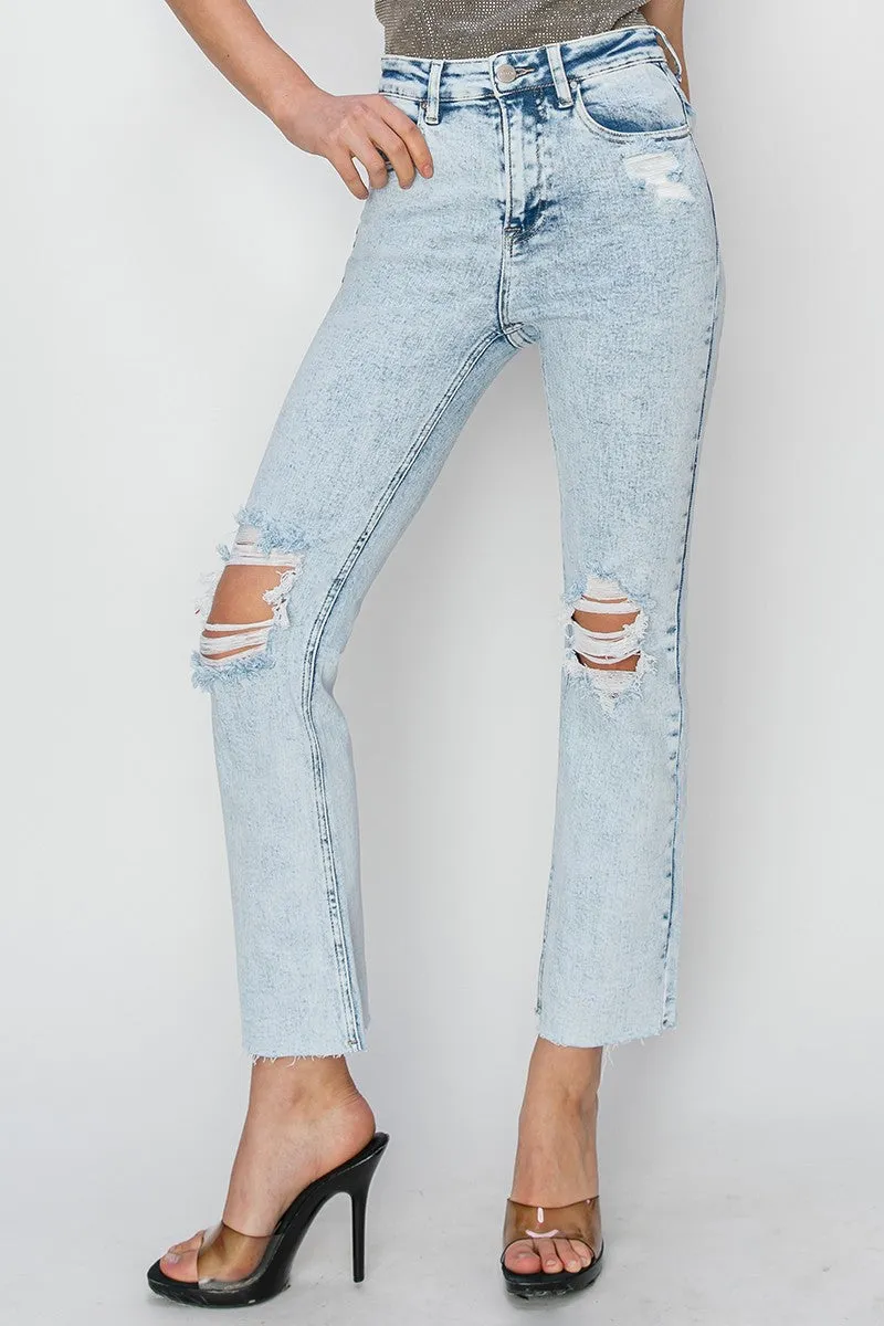 Risen Jeans - High Rise Knee Distressed Ankle Jeans - RDP5756