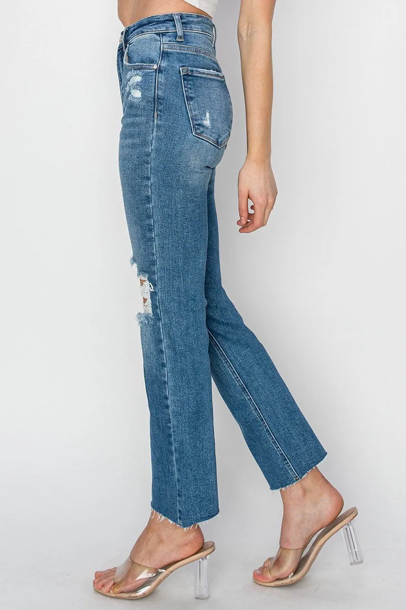 Risen Jeans - High Rise Knee Distressed Ankle Jeans - RDP5756