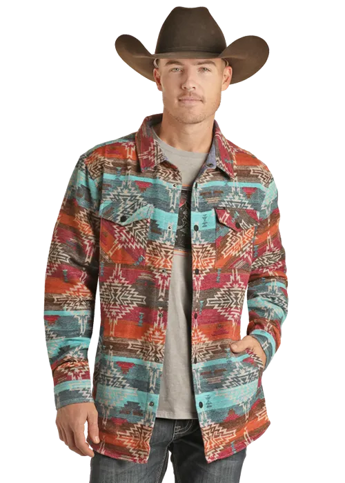 Rock & Roll Men Cotton Aztec Shirt Jacket