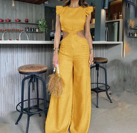 Round Neck Ruffle Loose pants Jumpsuit