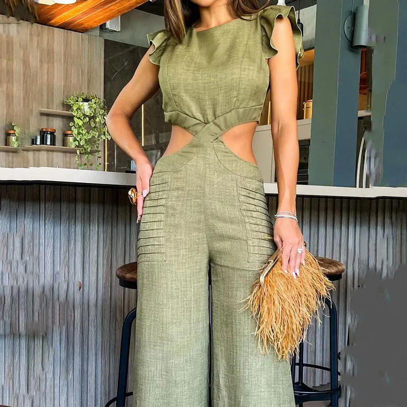 Round Neck Ruffle Loose pants Jumpsuit