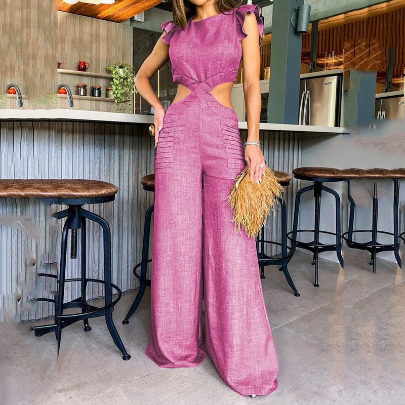 Round Neck Ruffle Loose pants Jumpsuit