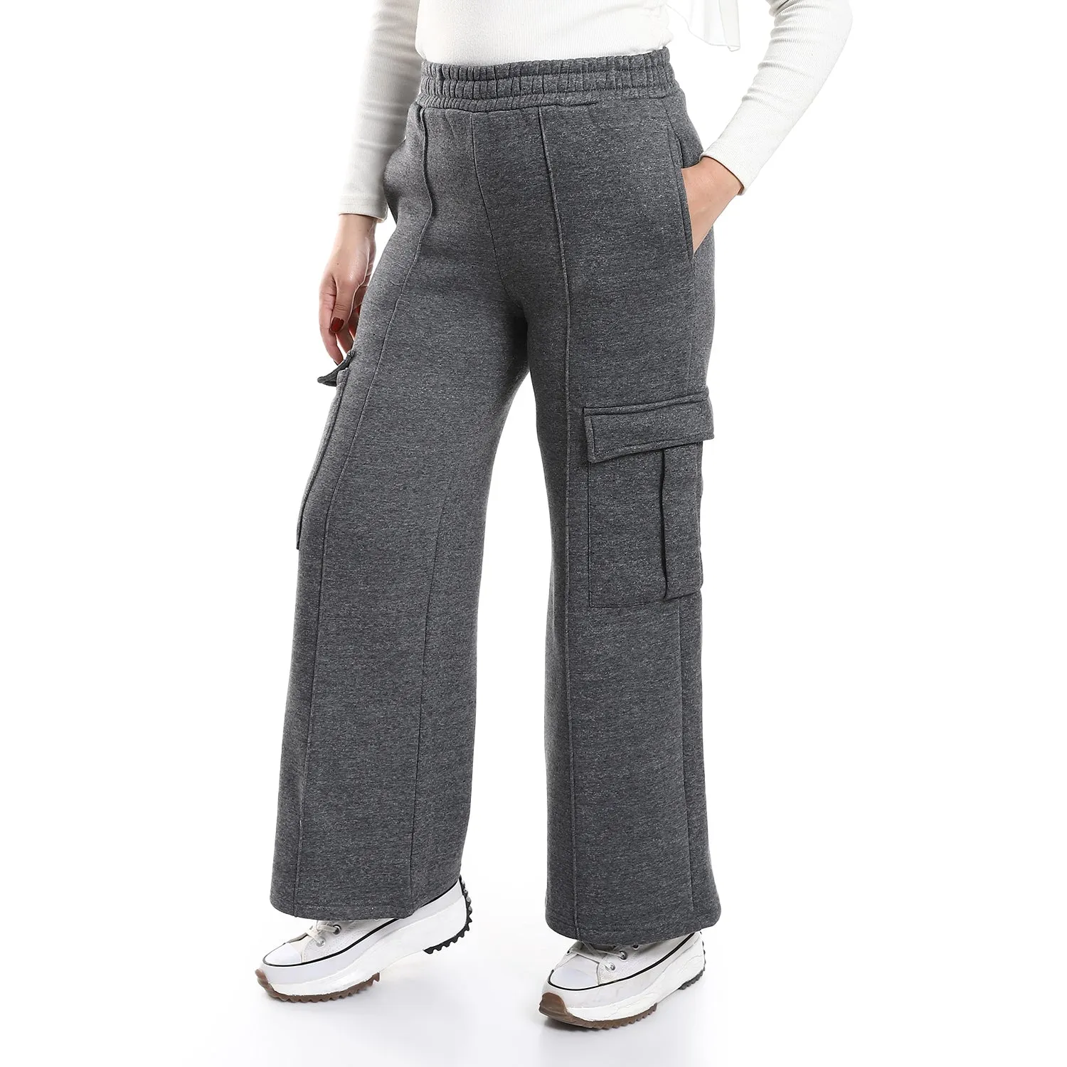 Side Pockets Elastic Waist Pants