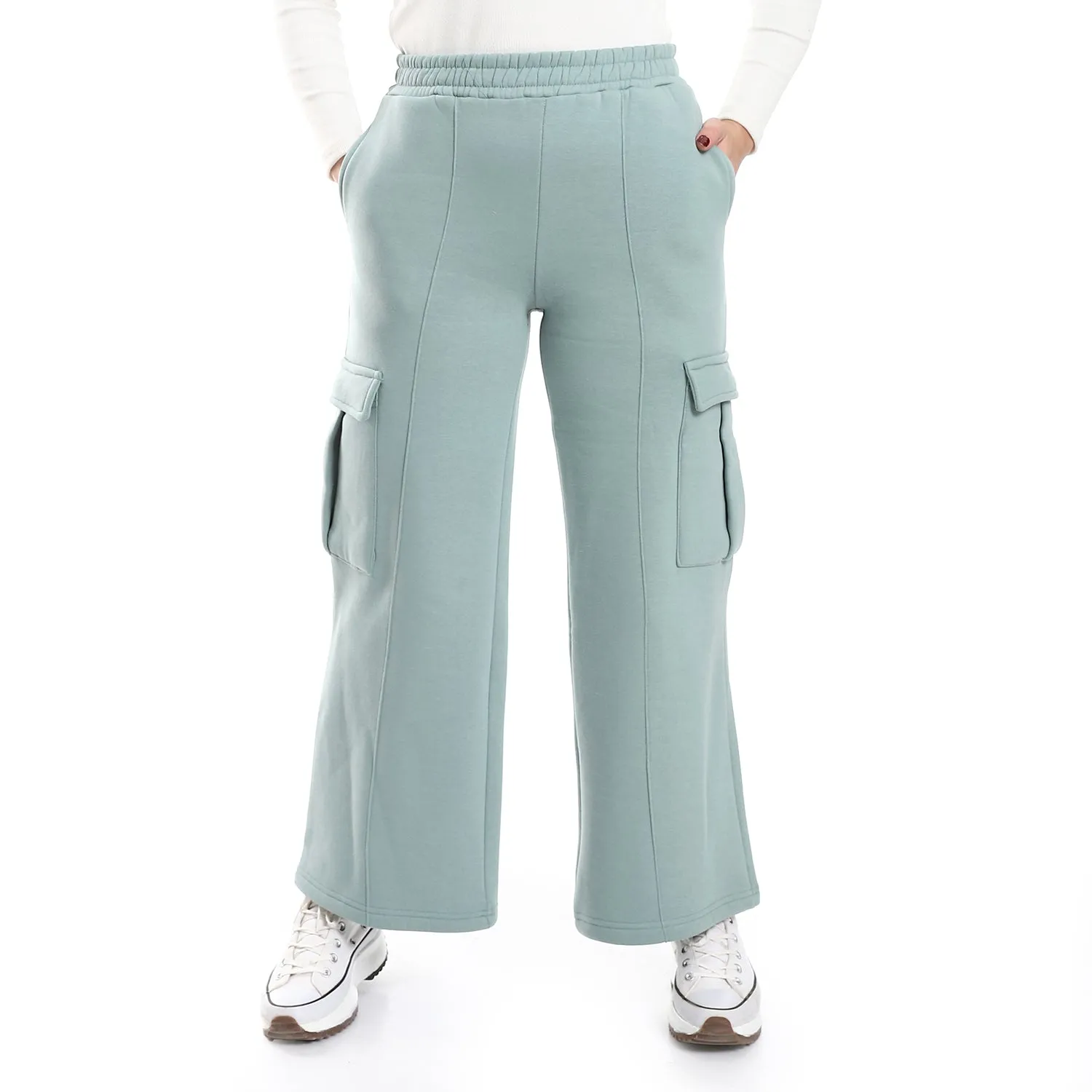 Side Pockets Elastic Waist Pants