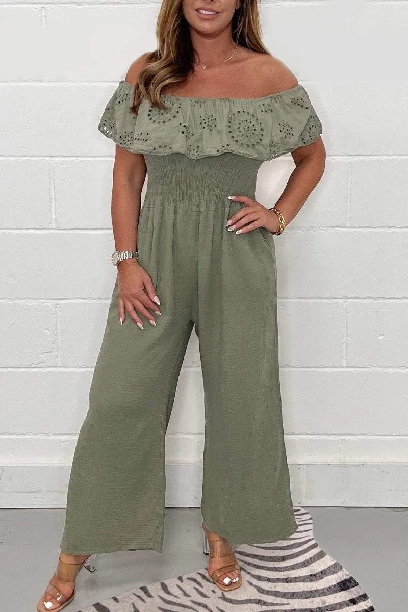 Solid color lace jumpsuit