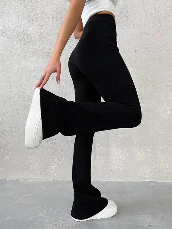 Street Flared Elastic Waist Solid Pants