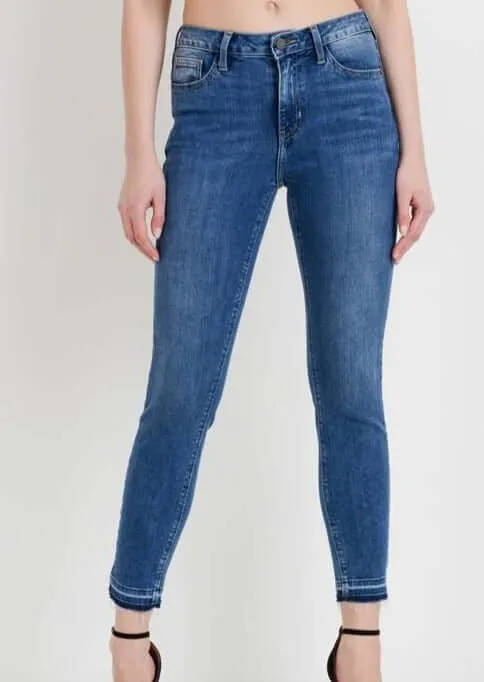 Stretch Ankle Raw Hem High Rise Jeans - Clearance Final Sale