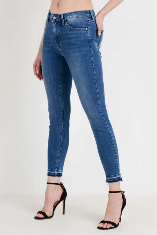 Stretch Ankle Raw Hem High Rise Jeans - Clearance Final Sale