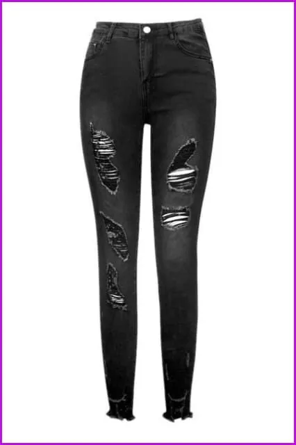 Stylish High Waist Pencil Ripped Black Jeans DA123