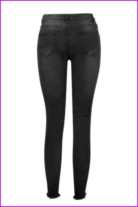 Stylish High Waist Pencil Ripped Black Jeans DA123