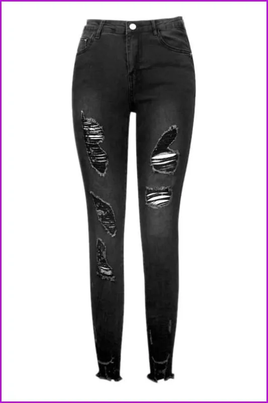 Stylish High Waist Pencil Ripped Black Jeans DA123