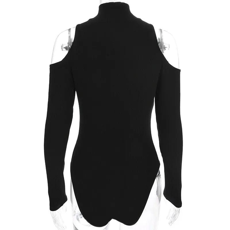 Sweetown Black Long Sleeve Bodysuit Elegant Turtleneck