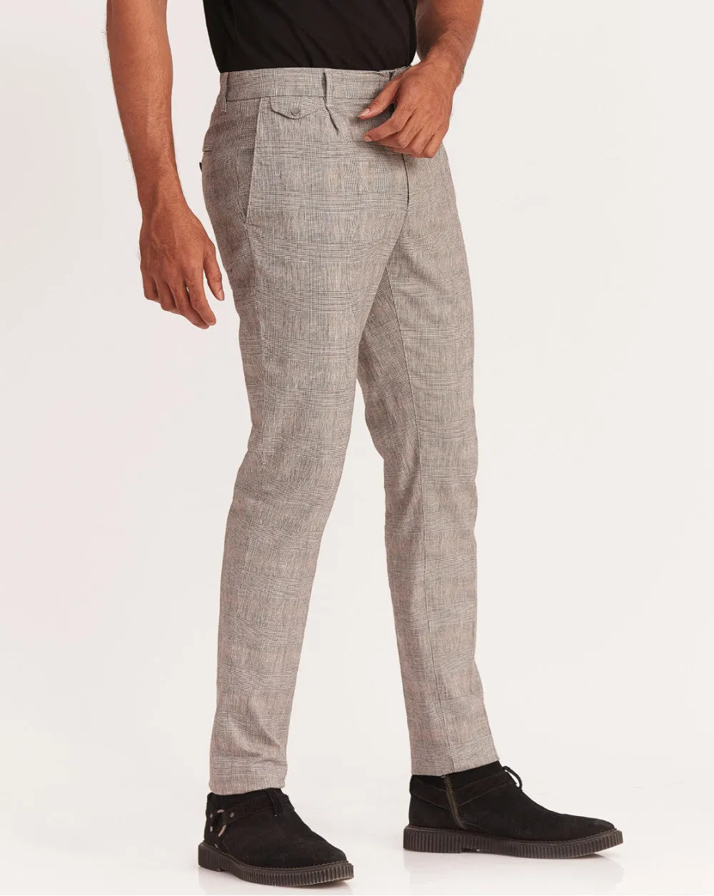 Tapered Fit Pleated Plaid Chinos - Shadow Checks