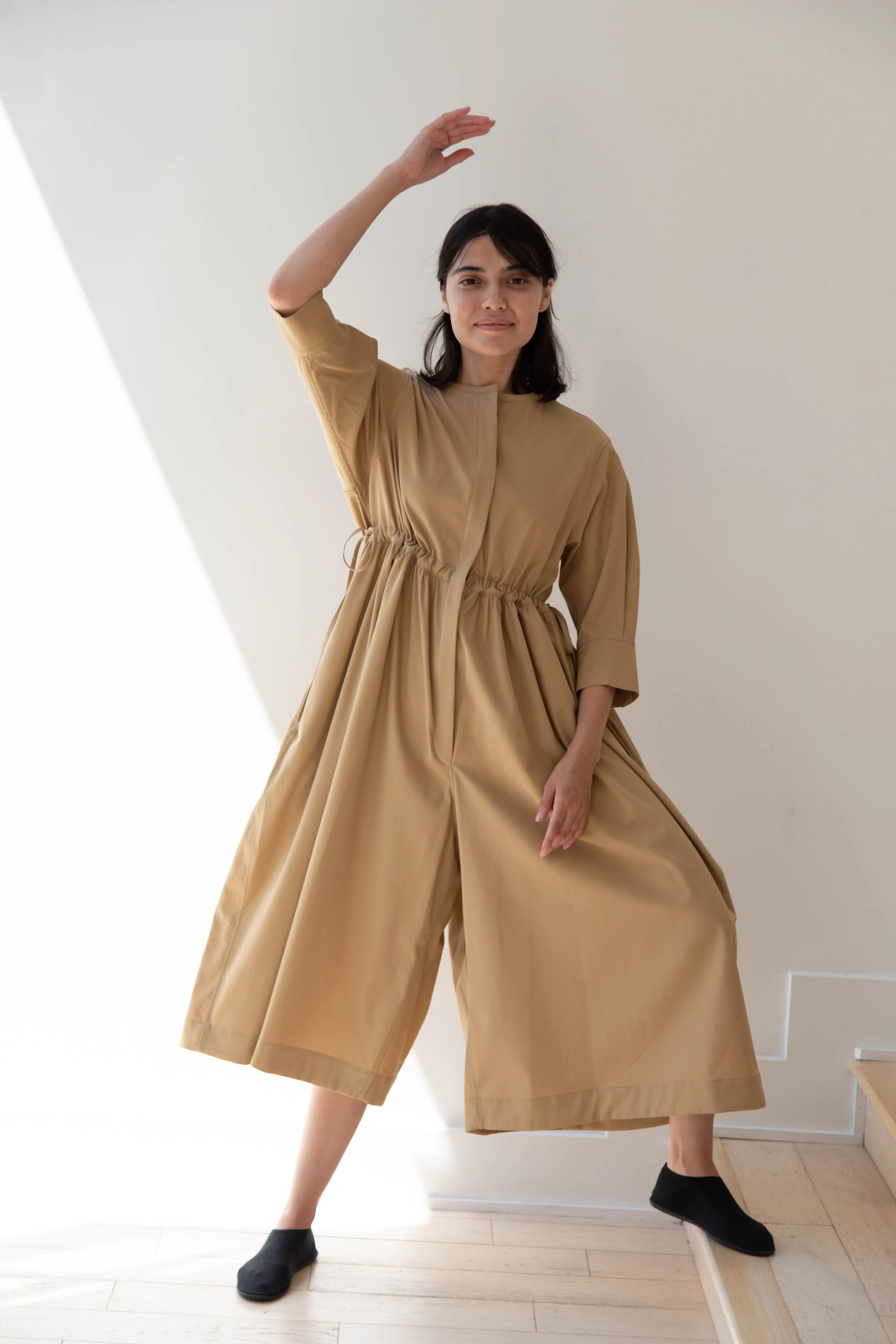 Tenne Handcrafted Modern | Waist String Jumpsuit In Camel