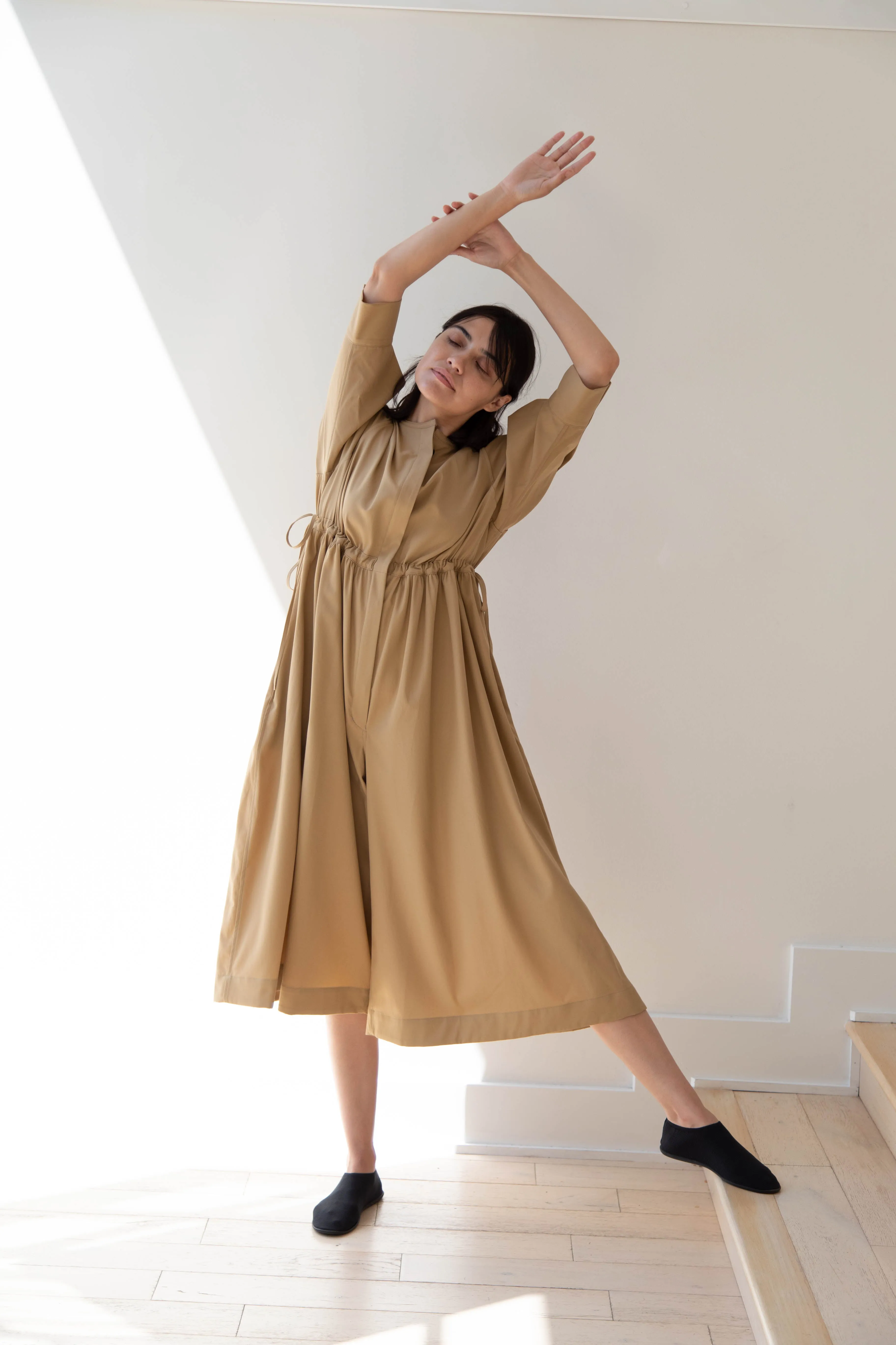 Tenne Handcrafted Modern | Waist String Jumpsuit In Camel