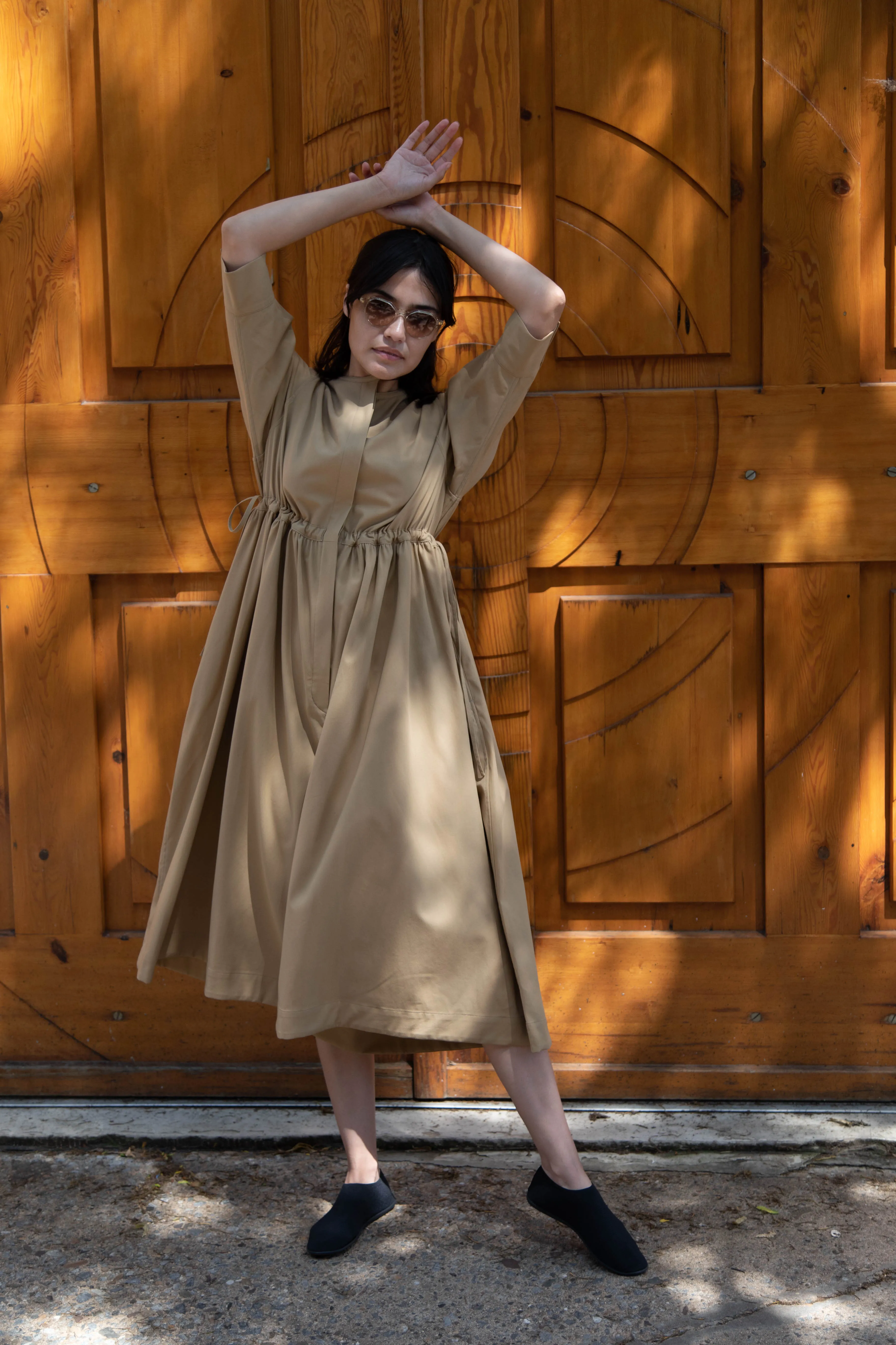 Tenne Handcrafted Modern | Waist String Jumpsuit In Camel