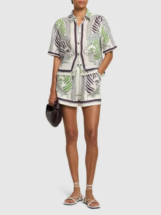 Tory Burch   Printed linen camp shorts 