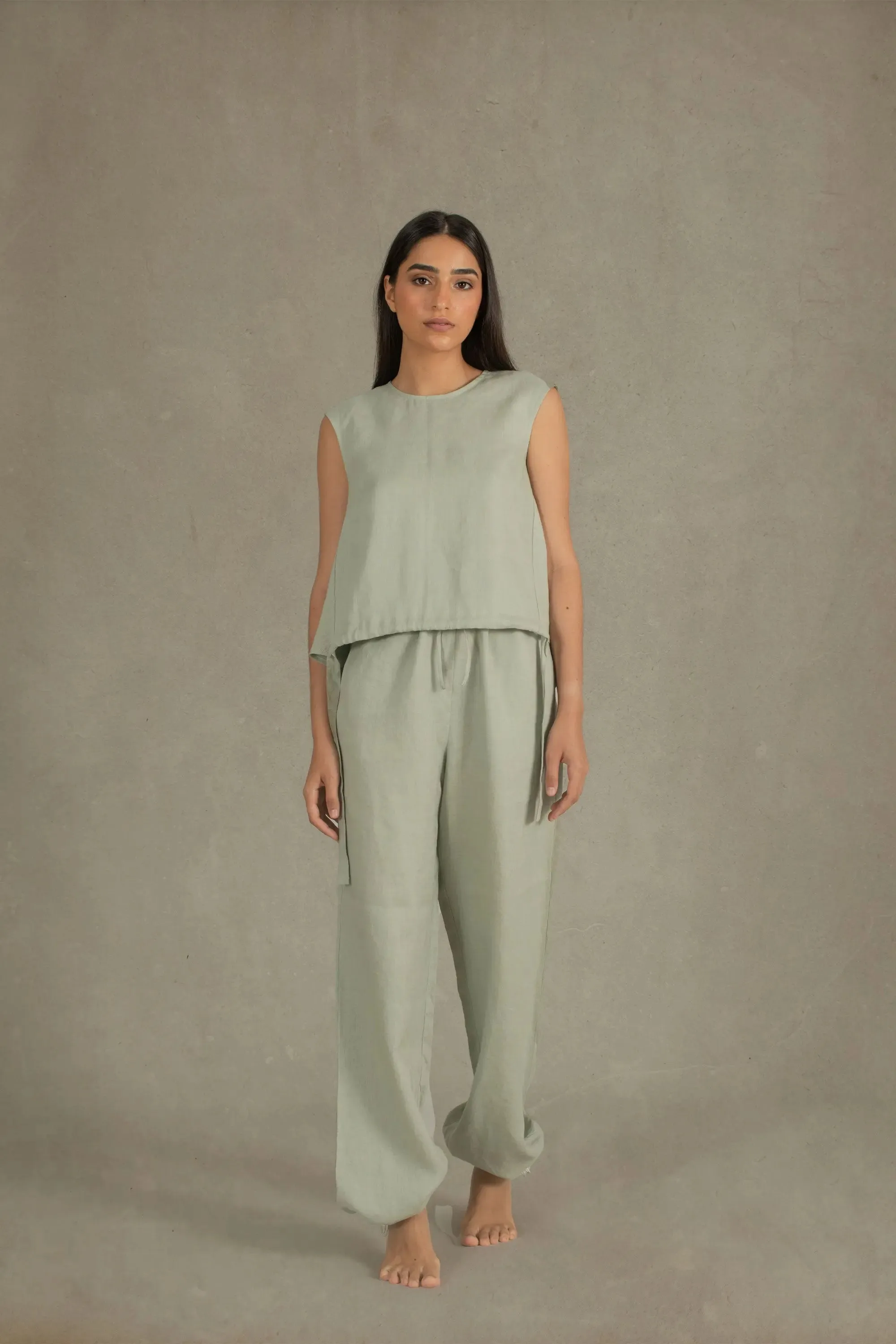 Toujours Sleeveless Linen Top Sage Green