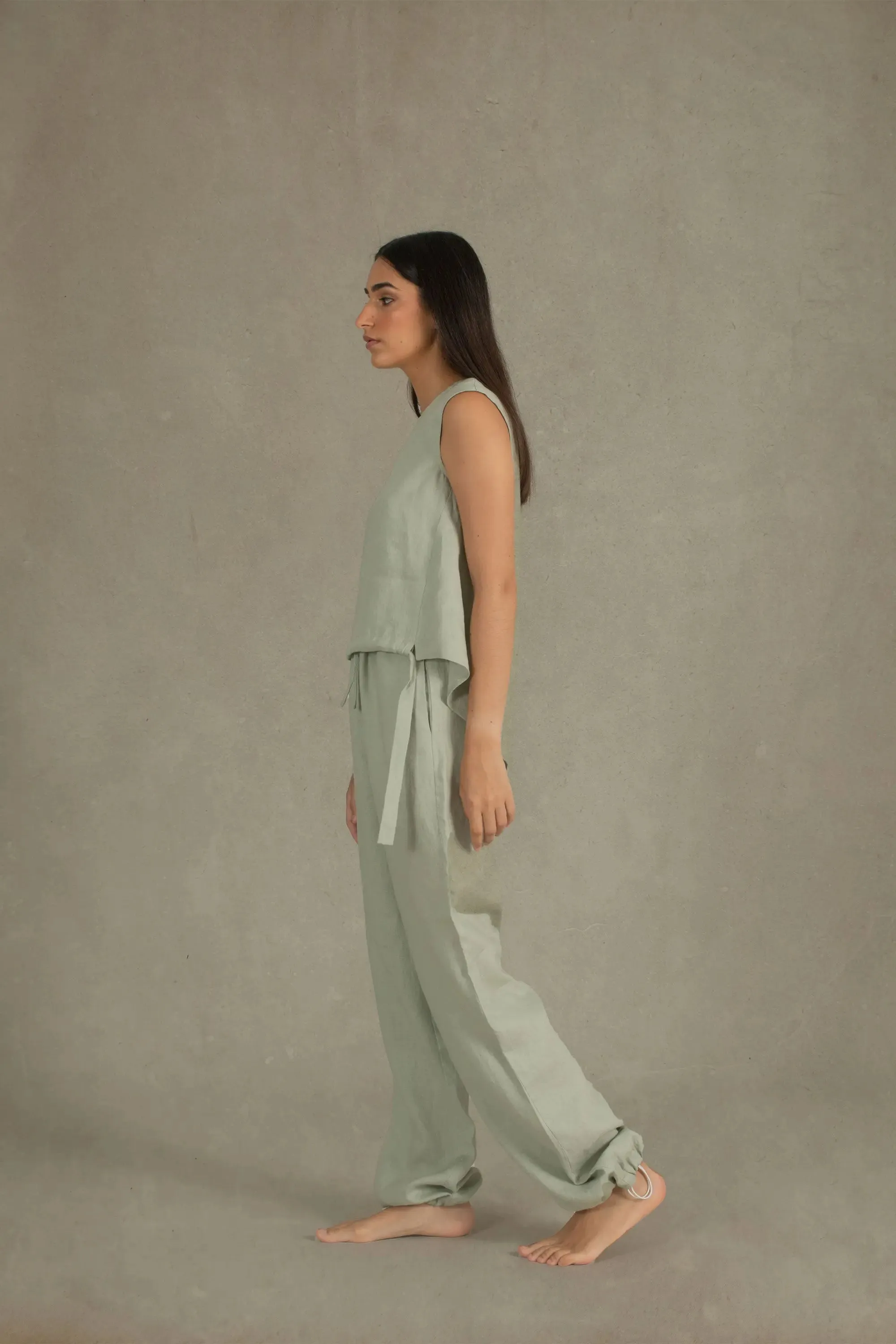 Toujours Sleeveless Linen Top Sage Green