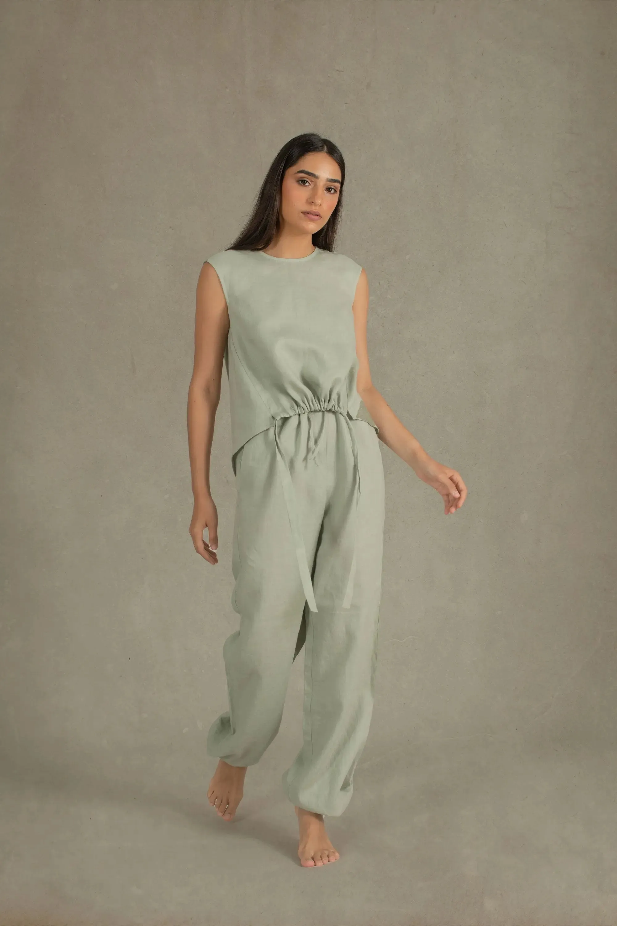 Toujours Sleeveless Linen Top Sage Green