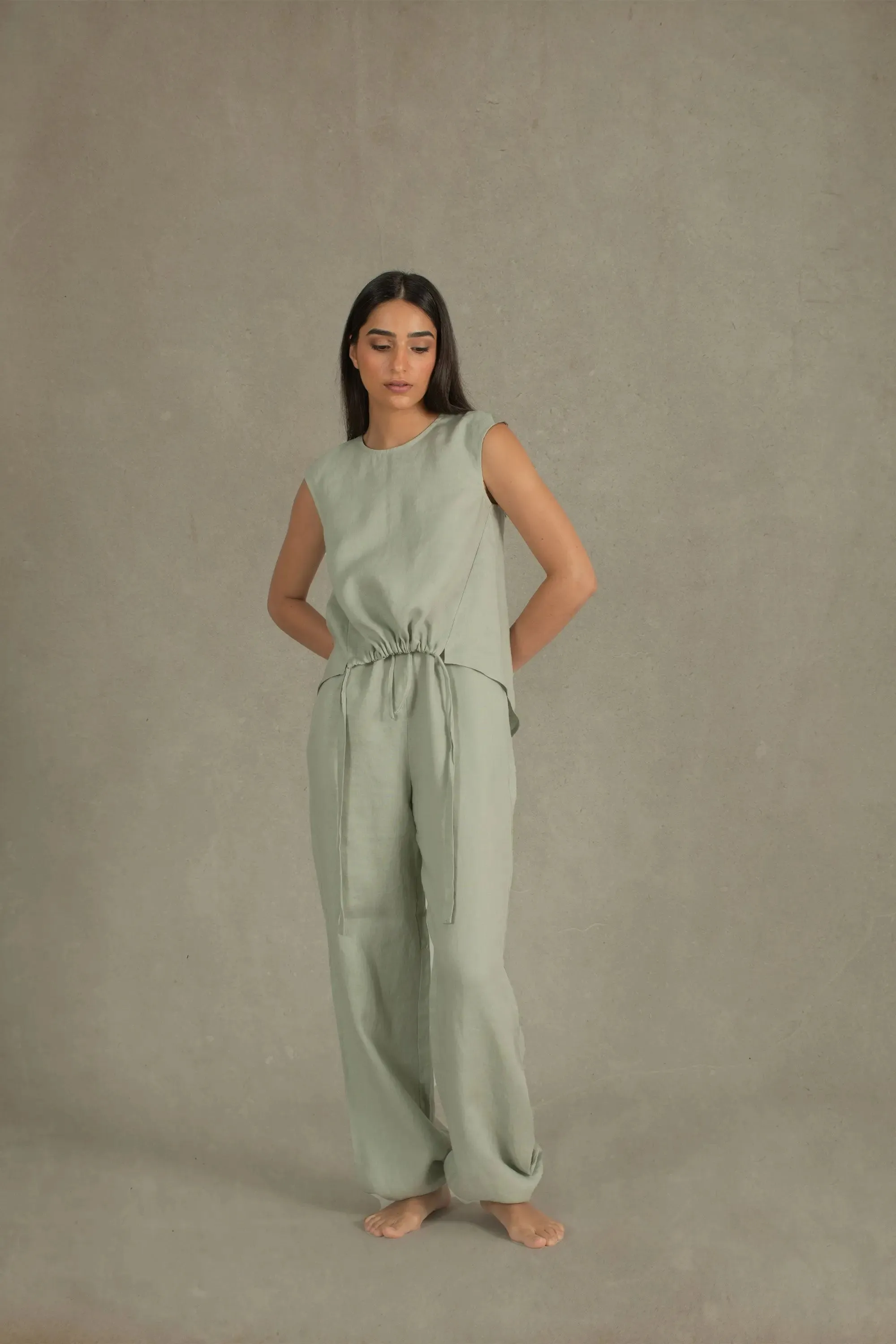 Toujours Sleeveless Linen Top Sage Green