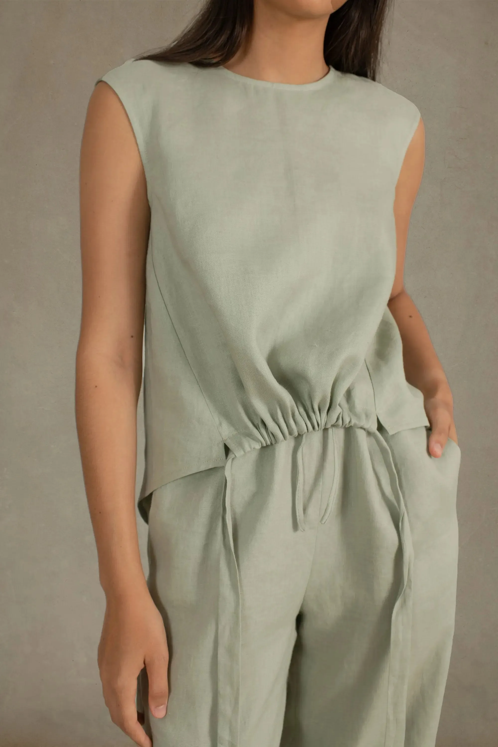 Toujours Sleeveless Linen Top Sage Green