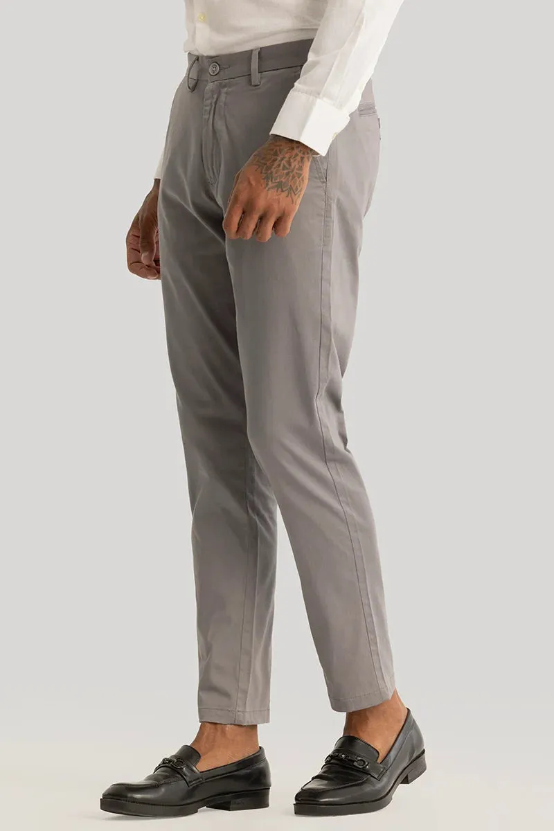 Urban Stride Ash Grey Plain Slim Fit Chinos