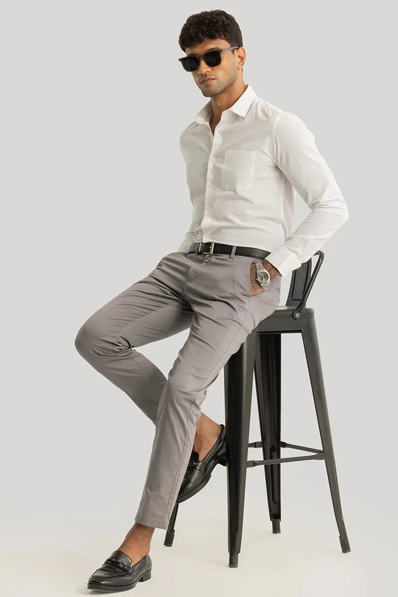 Urban Stride Ash Grey Plain Slim Fit Chinos