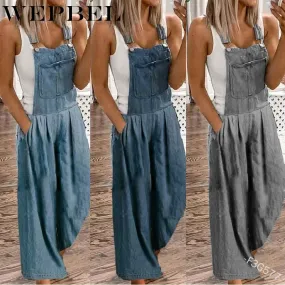 Vintage Wide Leg Streetwear Loose Pocket Jeans Rompers