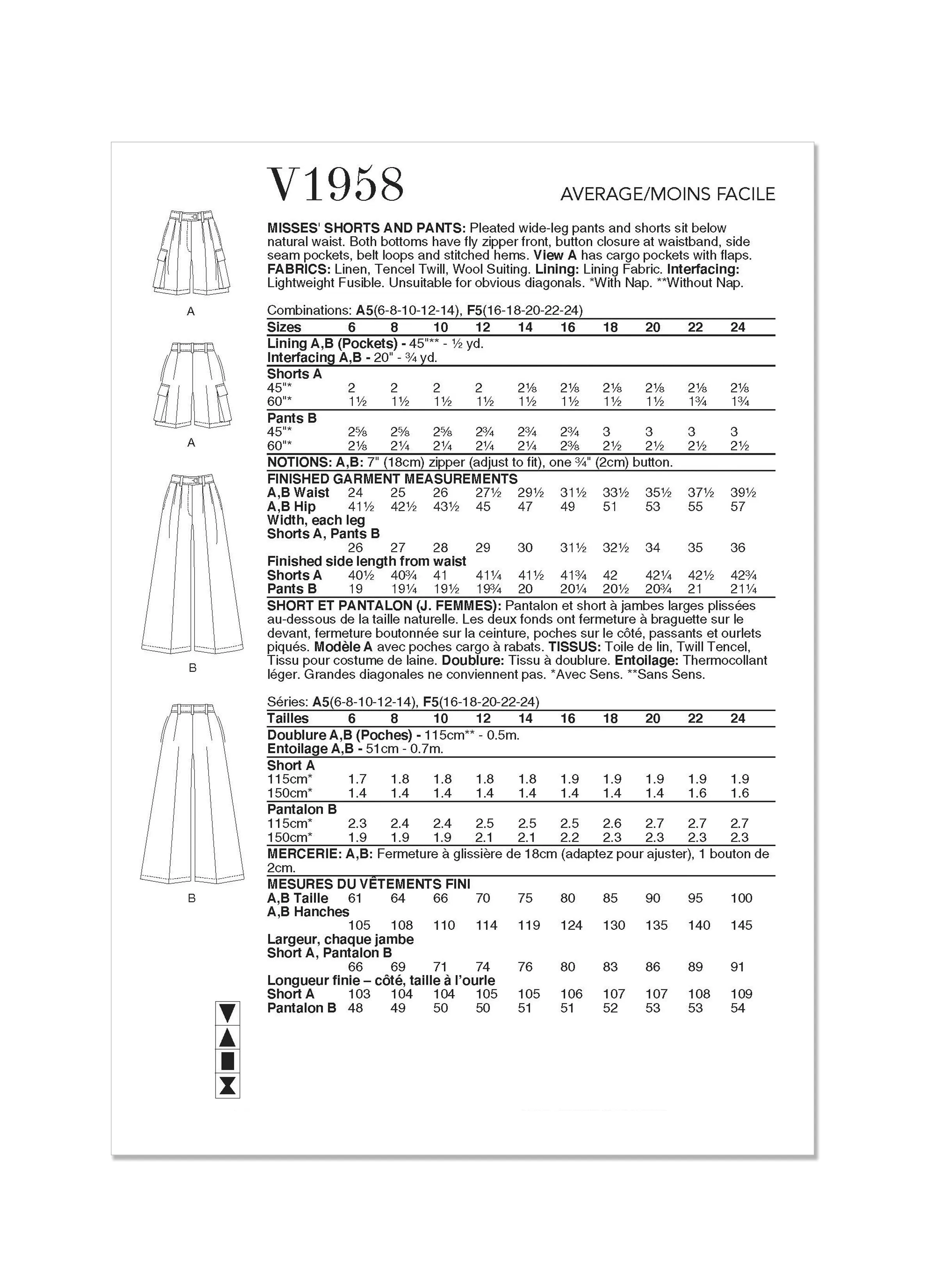 Vogue sewing pattern 1958 Misses' Shorts and Pants