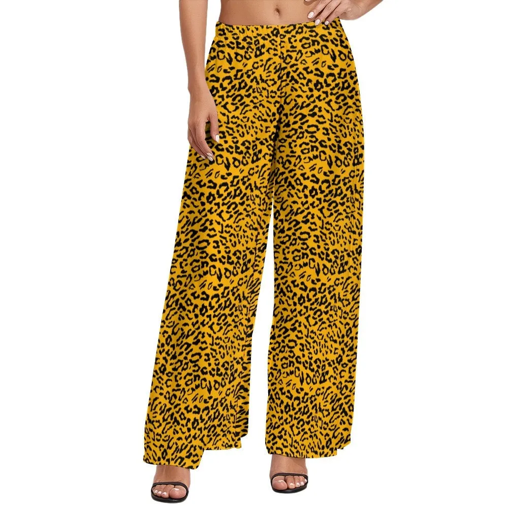 Wide Leg Pants, Palazzo Pants, Leopard Print Pants, Yellow Wide Leg Pants Women, Yellow Leopard Pants, Animal Print Pants, Women's Pants