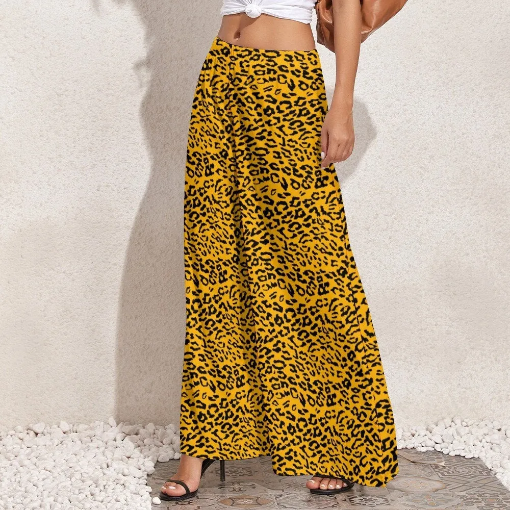 Wide Leg Pants, Palazzo Pants, Leopard Print Pants, Yellow Wide Leg Pants Women, Yellow Leopard Pants, Animal Print Pants, Women's Pants