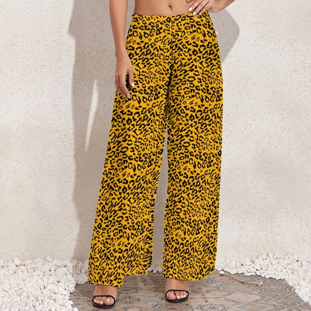 Wide Leg Pants, Palazzo Pants, Leopard Print Pants, Yellow Wide Leg Pants Women, Yellow Leopard Pants, Animal Print Pants, Women's Pants