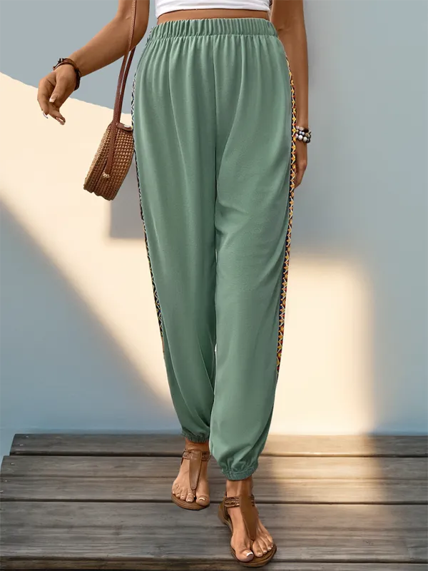 Women Boho Pencil Pants with Tribal Accents