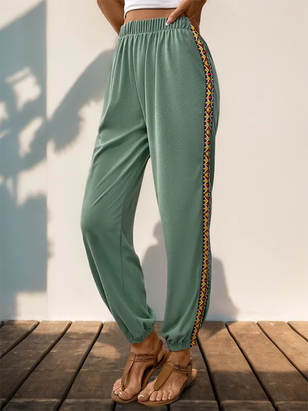 Women Boho Pencil Pants with Tribal Accents