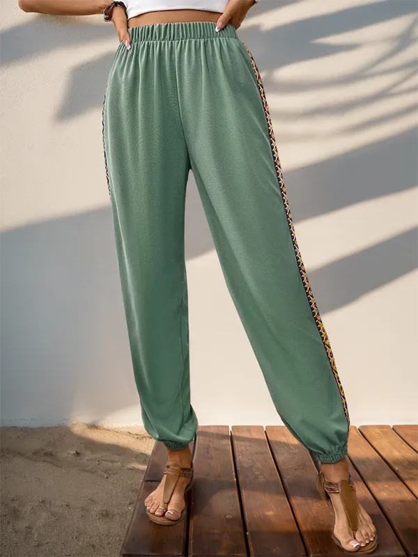 Women Boho Pencil Pants with Tribal Accents