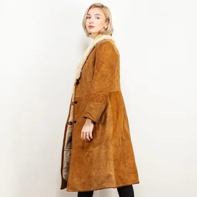 Women Sheepskin Shearling Coat in Brown