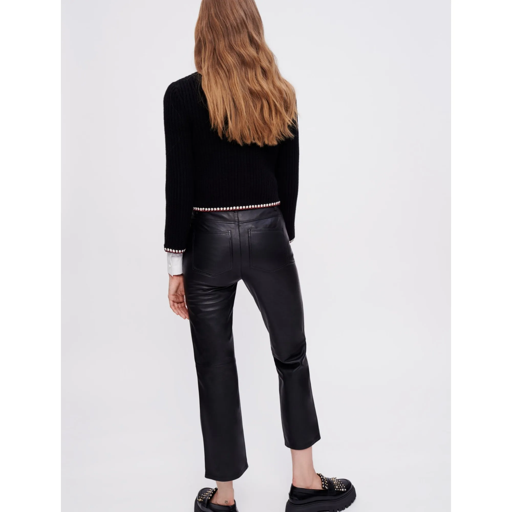 Women Stretch Leather Pants - Black