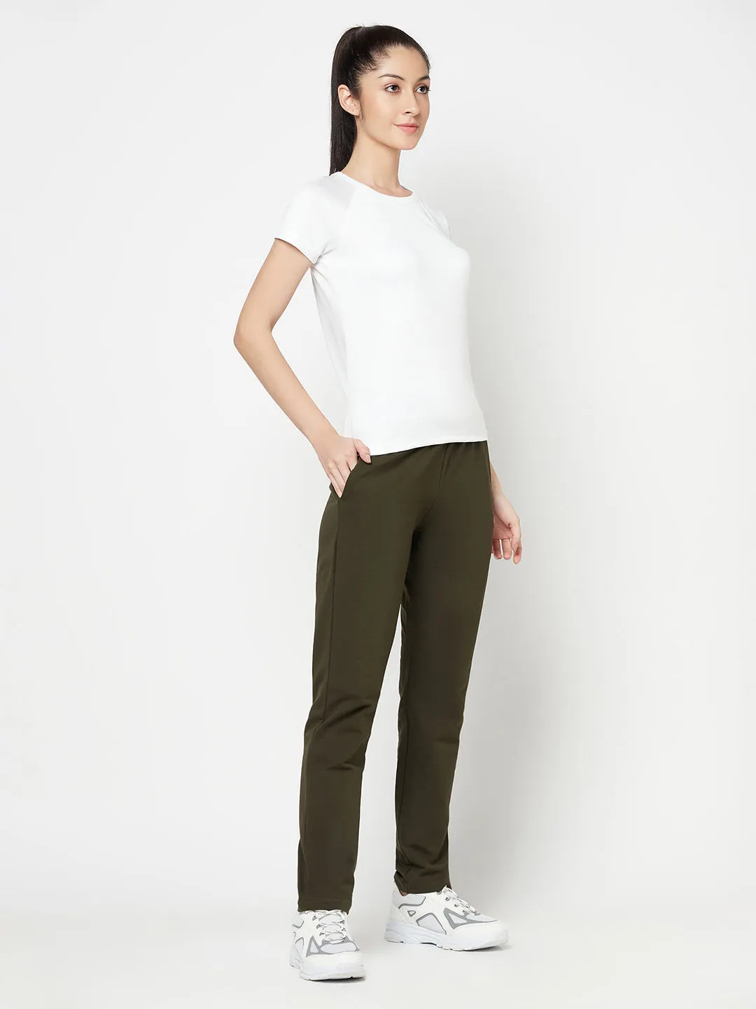 Women's Casual  Olive Green Full length Mid rise Track Pants