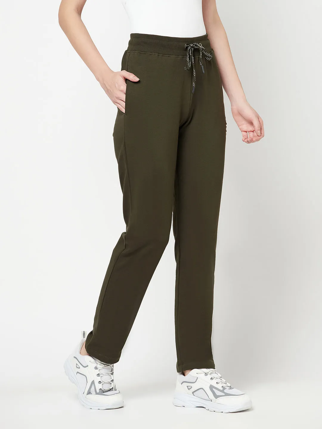 Women's Casual  Olive Green Full length Mid rise Track Pants