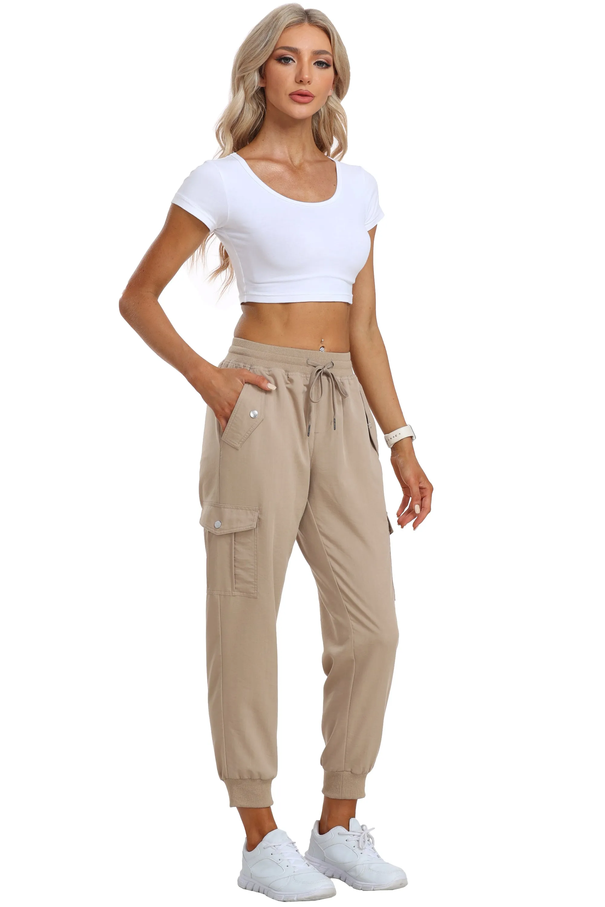 Women's outdoor lightweight joggers stretch waisted hiking pants