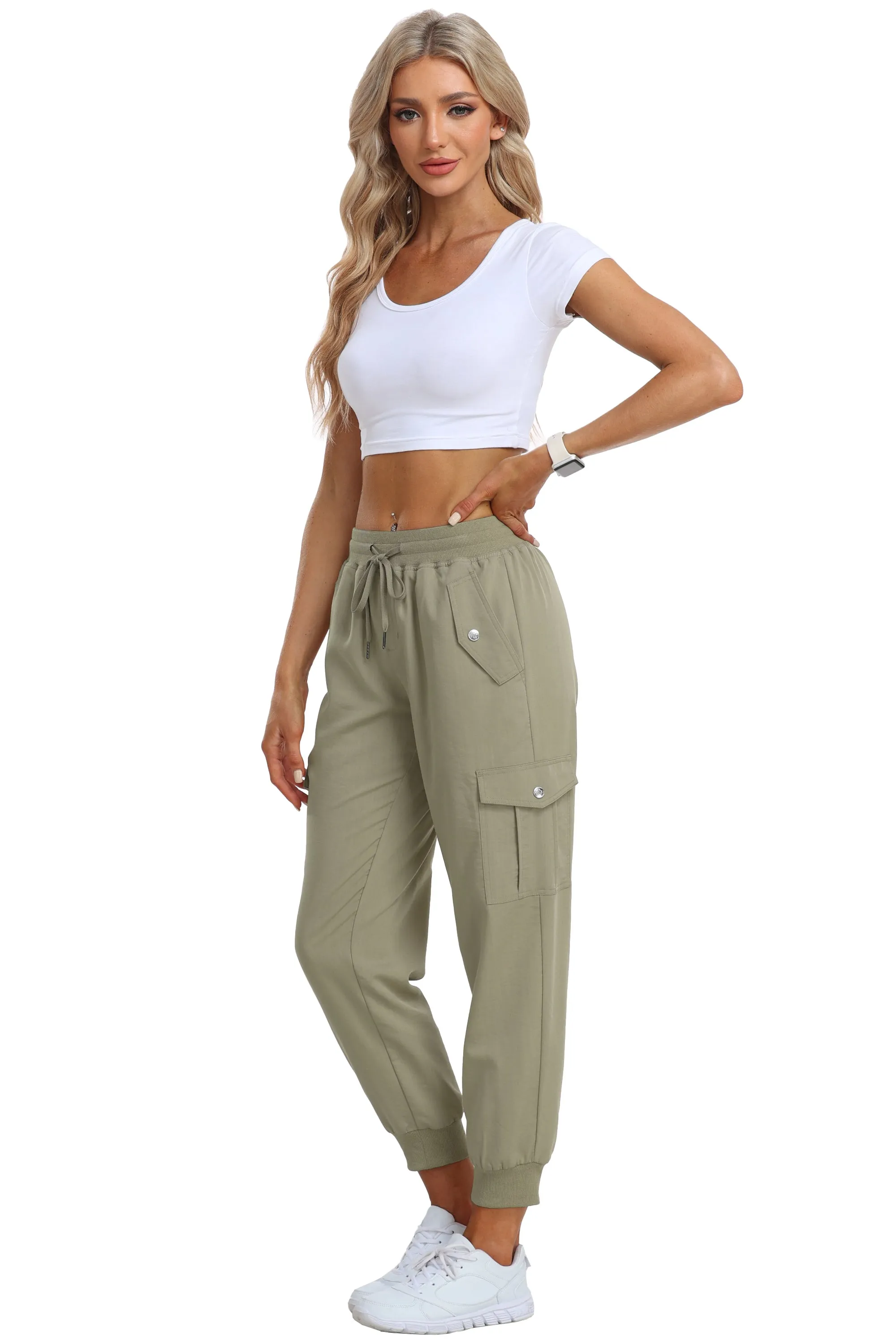 Women's outdoor lightweight joggers stretch waisted hiking pants