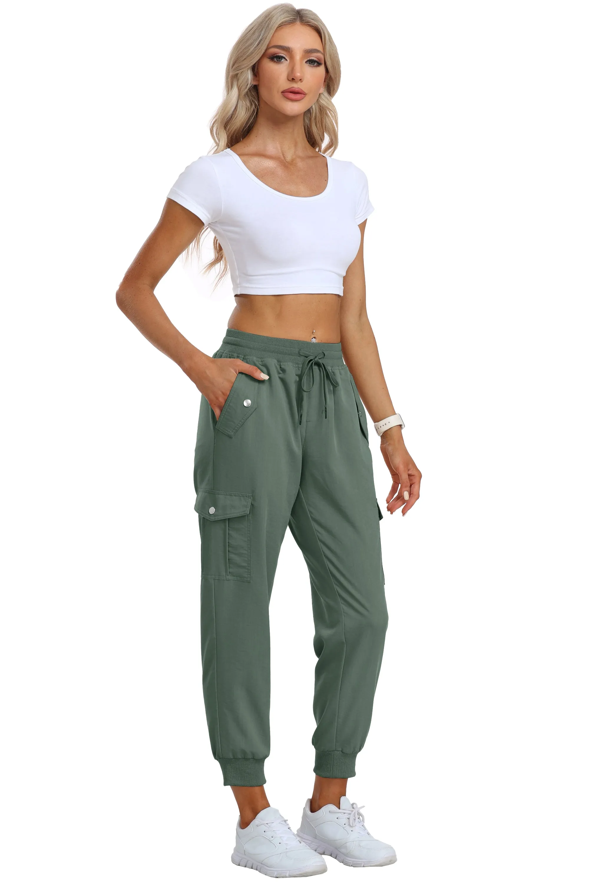 Women's outdoor lightweight joggers stretch waisted hiking pants