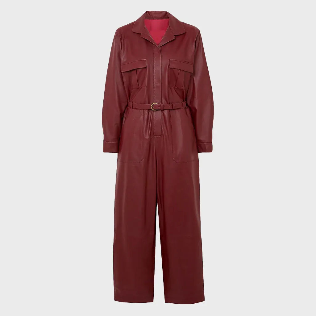 Women's Red Leather Jumpsuit