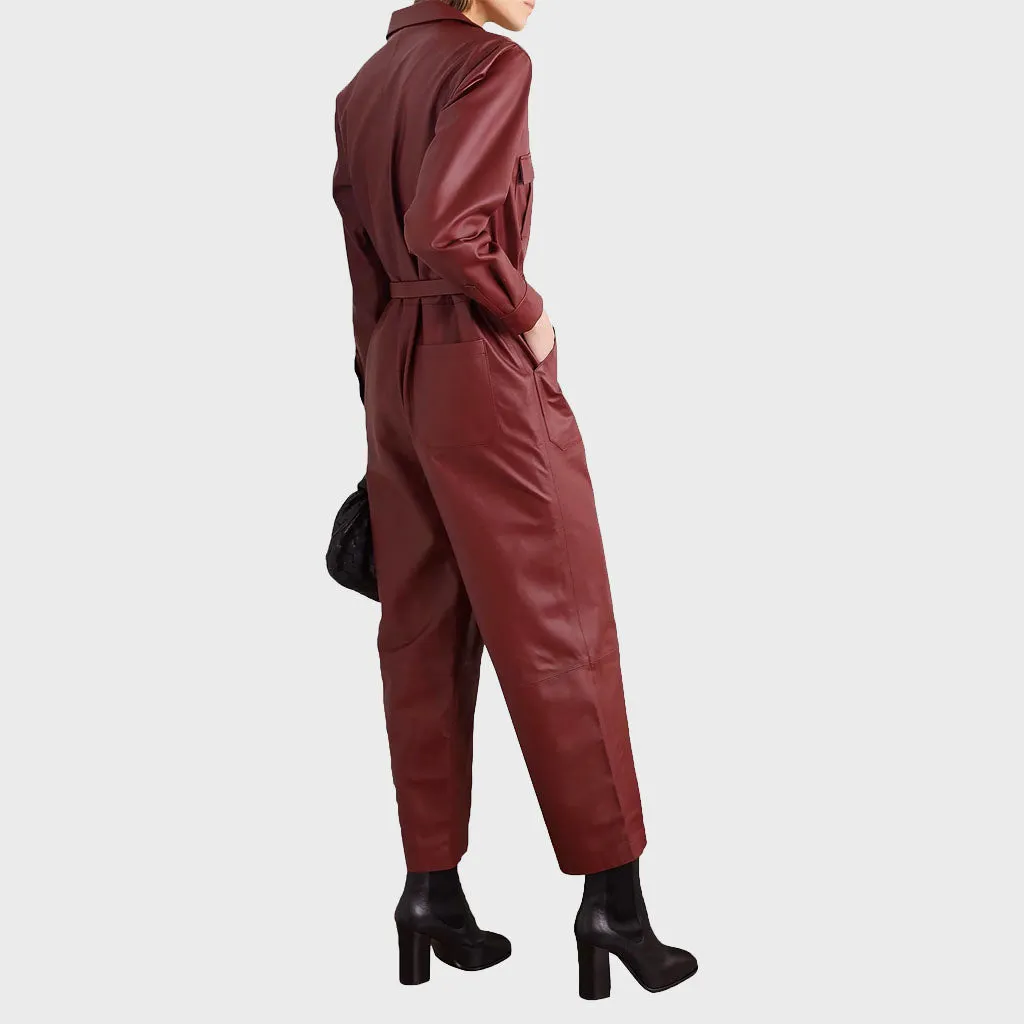 Women's Red Leather Jumpsuit