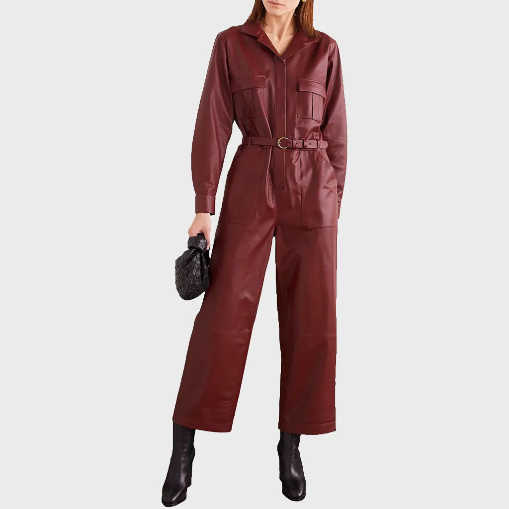 Women's Red Leather Jumpsuit