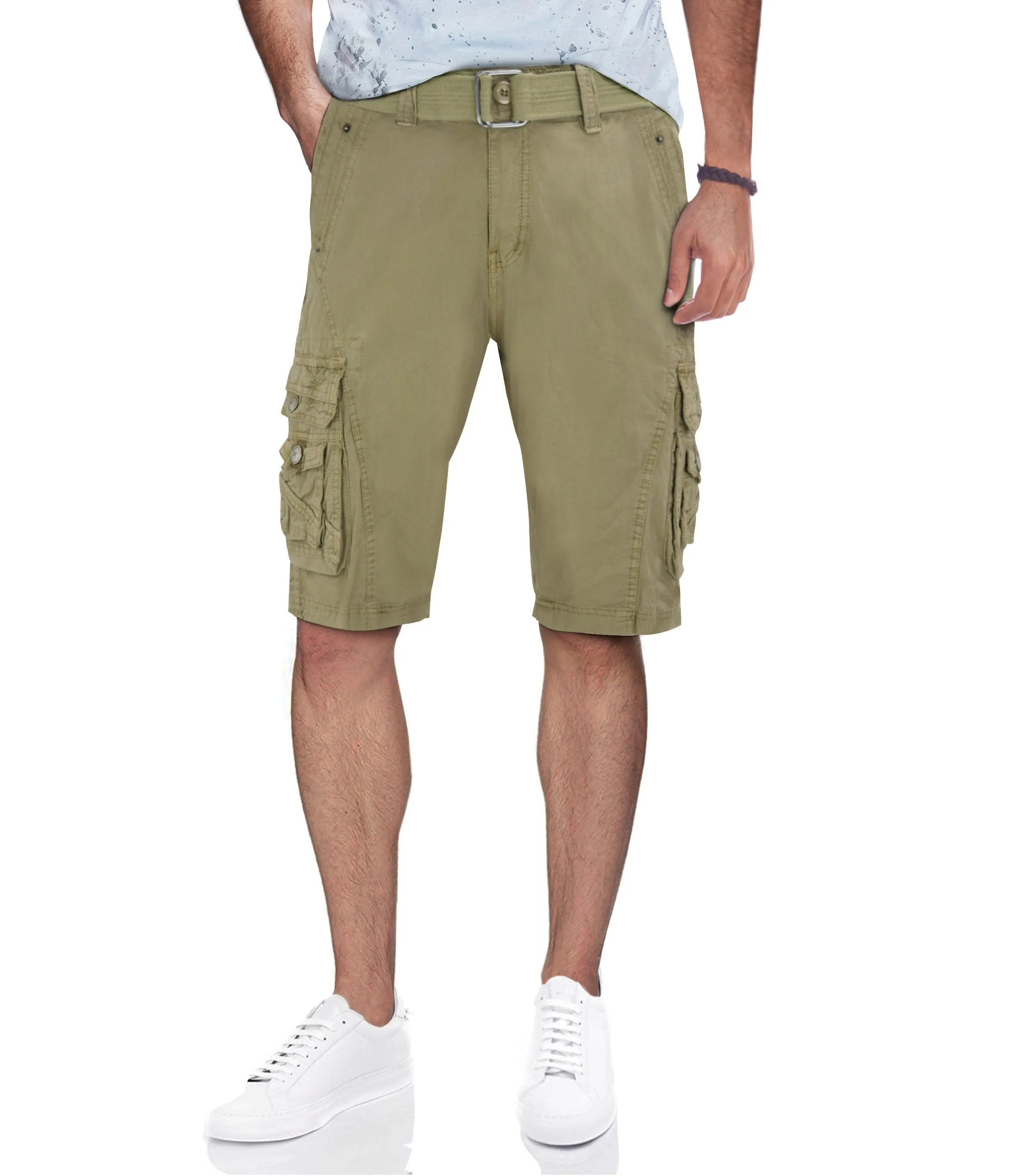 X RAY Men's Belted Cargo Shorts With Snap Detail