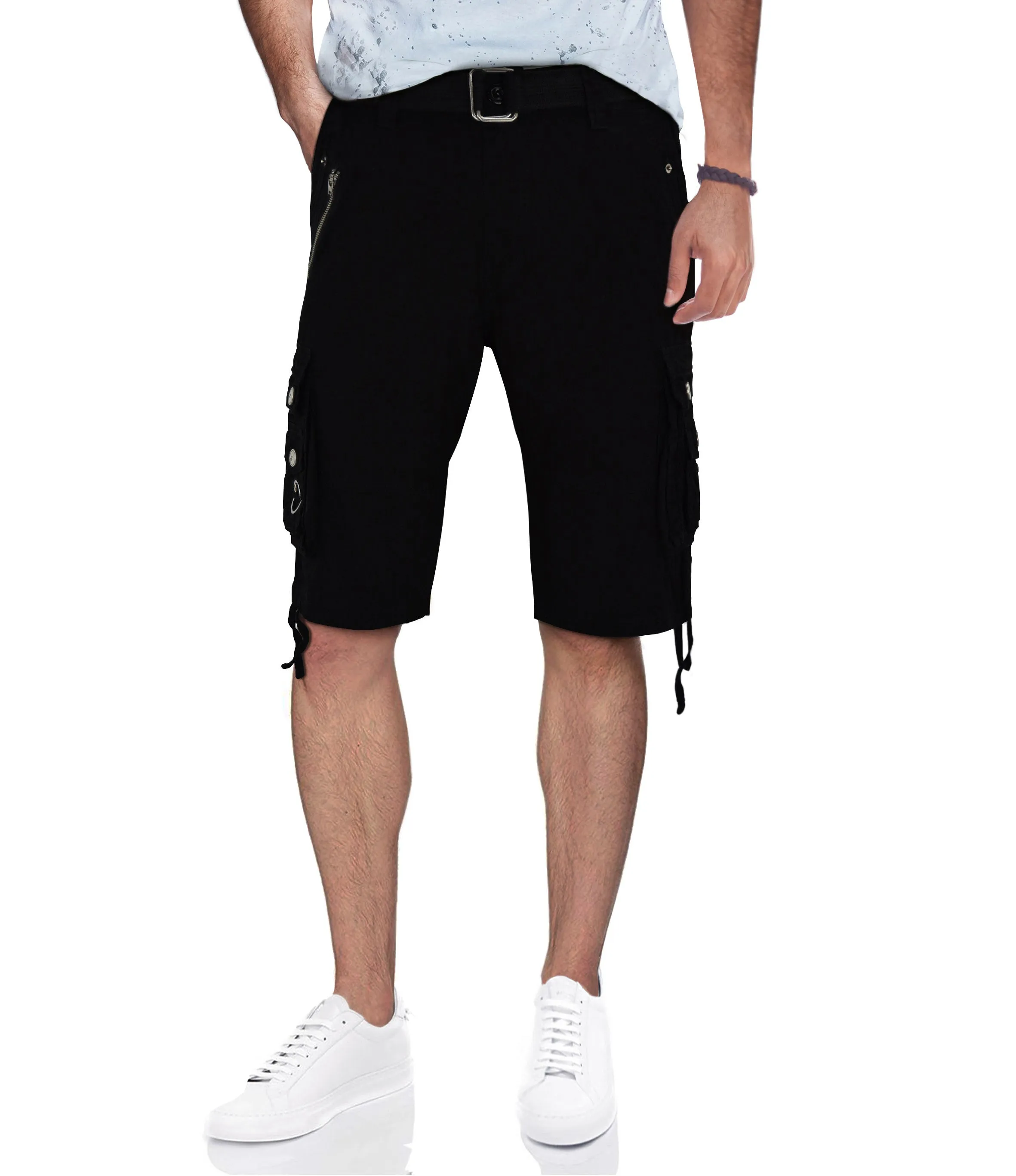 X RAY Men's Belted Cargo Shorts With Zipper Detail