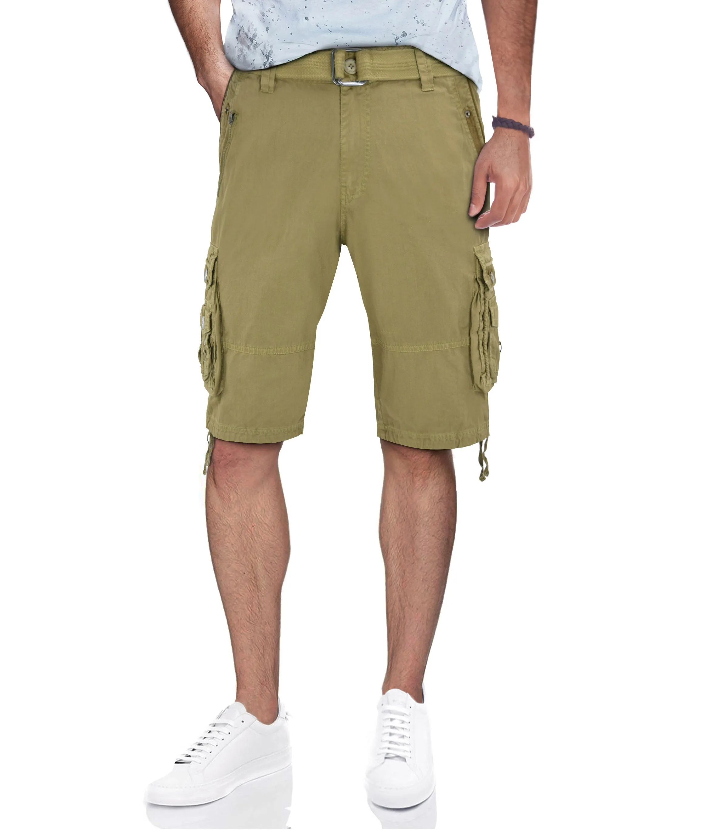 X RAY Men's Belted Cargo Shorts With Zipper Detail