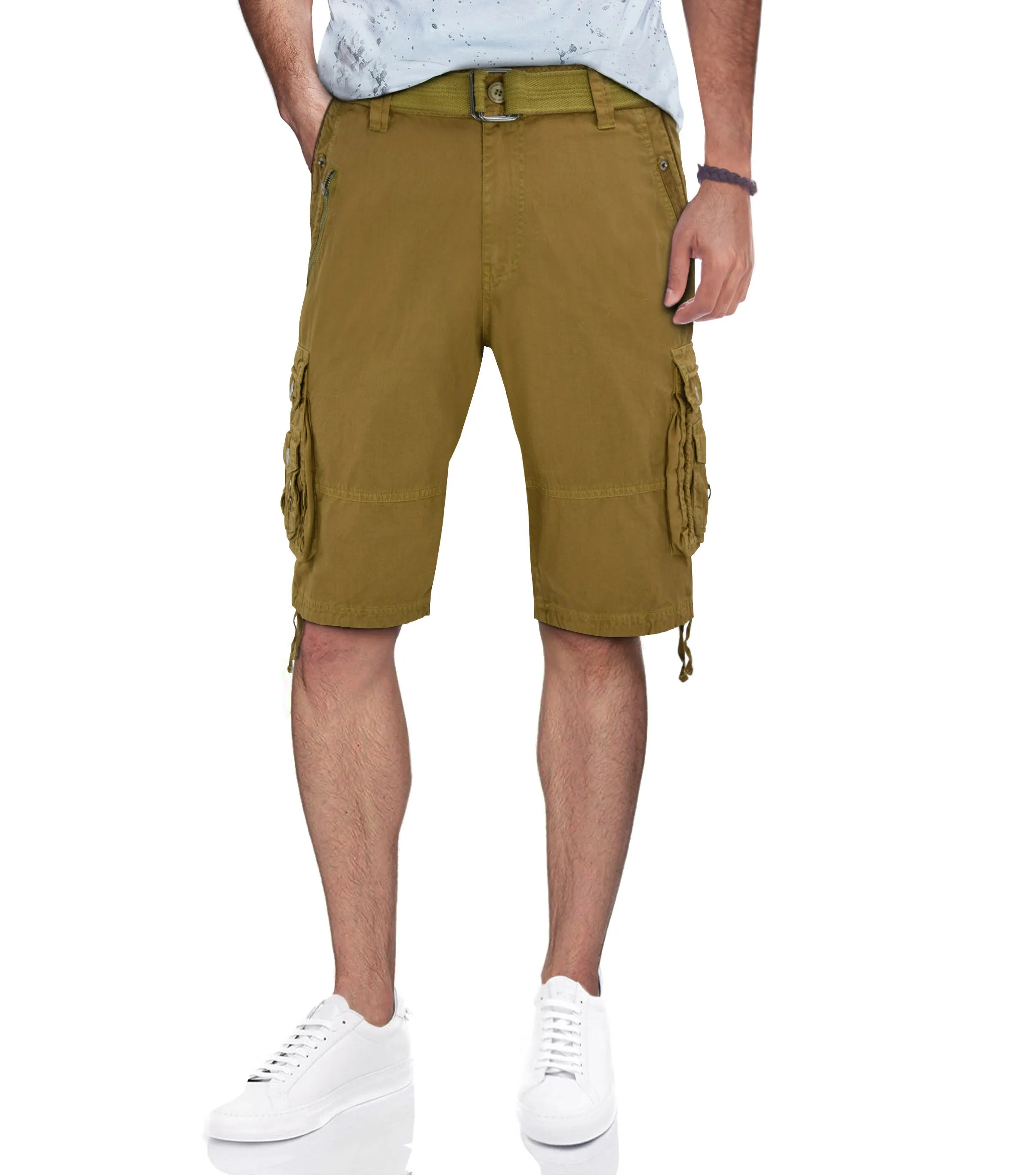 X RAY Men's Belted Cargo Shorts With Zipper Detail